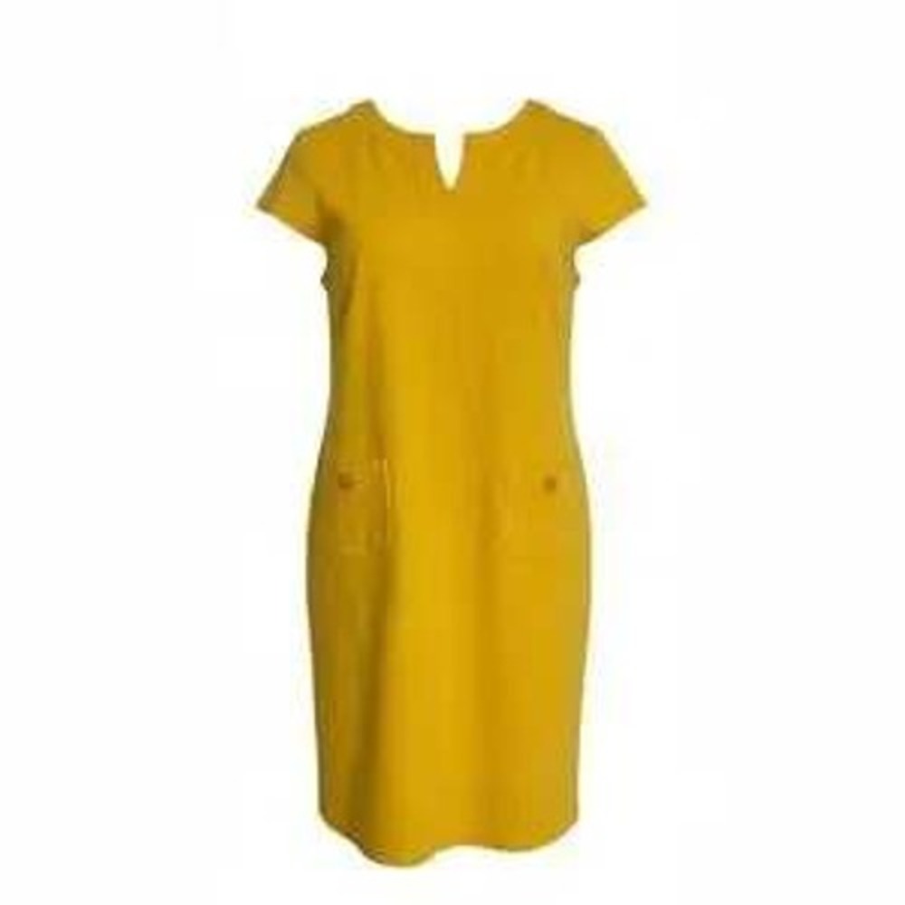 Retro Talbots‎ Shift Midi Dress Sz 10 Yellow Knit Career Preppy Mod 60s Style